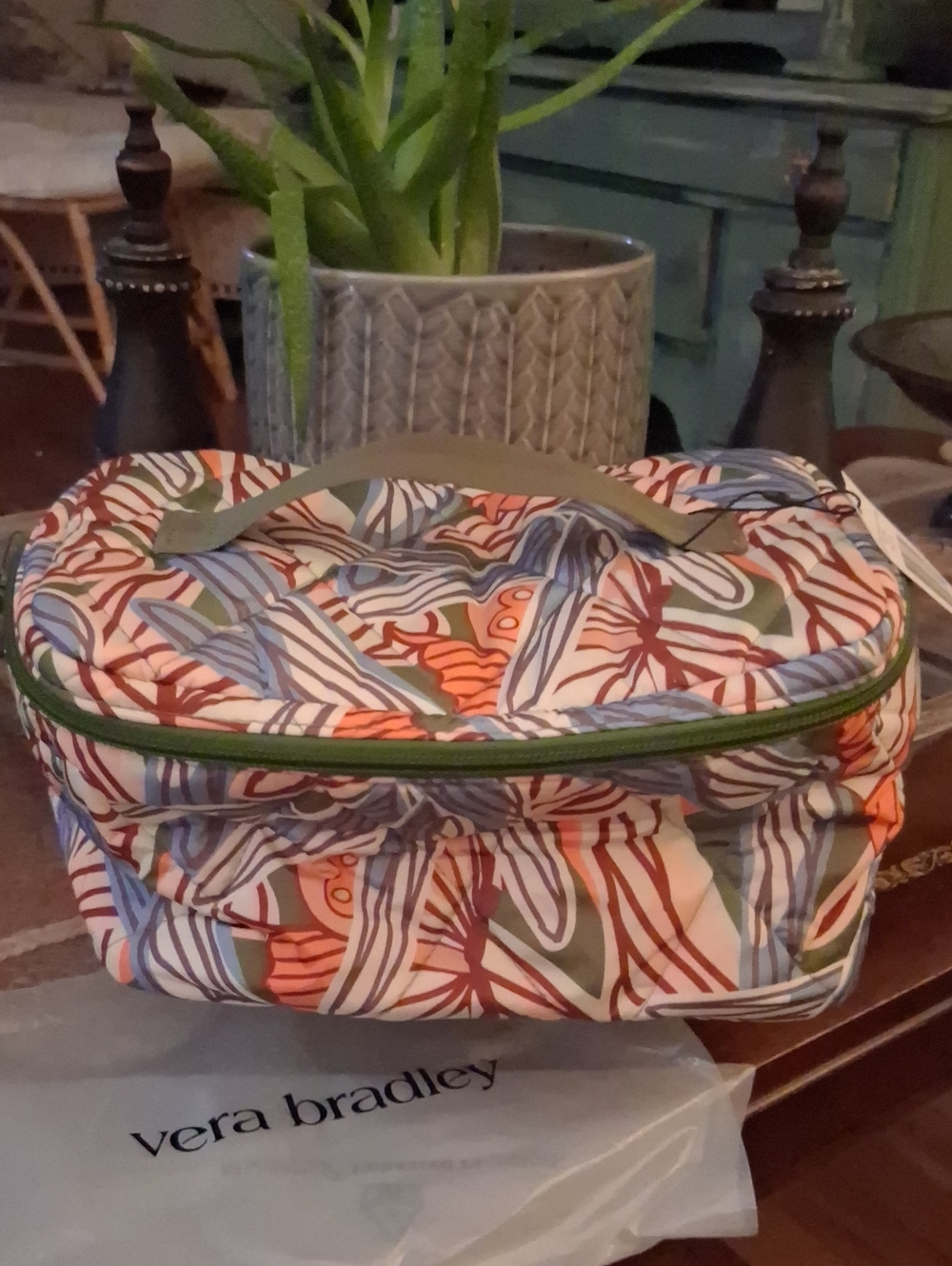 Vera Bradley Floral Print Quilted Cosmetic Case in Green, Orange, Blue